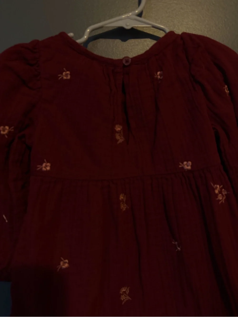Cat & Jack Burgundy Long-Sleeve Floral Embroidered Dress